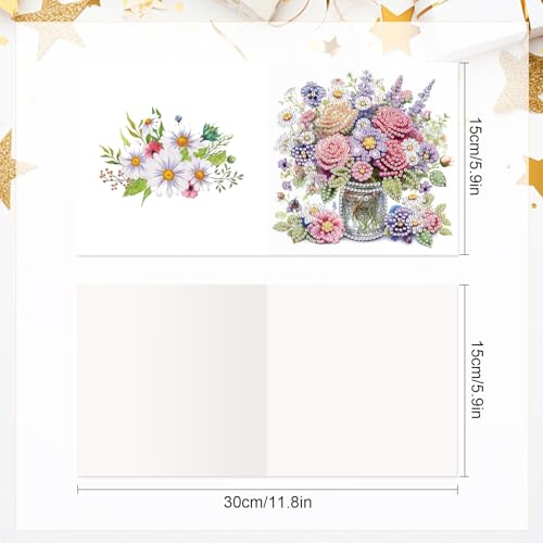 Tontut 6pcs Diamond Art Painting Greeting Card, Pretty Vase Beautiful Flowers 5D DIY Special Shape Diamond Painting Christmas Birthday Greeting Card Creative Gifts