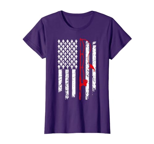 Fishing American Flag Husband Son Grandson Funny Fisherman T-Shirt, Women, Purple, XX-Large