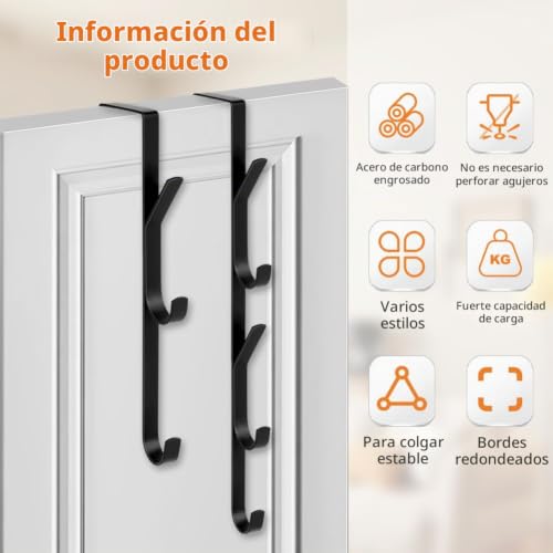 Miniatura 5 de Flintronic Ganchos Para Colgar Sobre La Puerta, 2 Piezas X 5 Ganchos Colgador Vertical Sobre La Puerta, Perchero Para Puerta Sin Taladrar, Para Dormitorio, Baño, Cocina, Armario, Negro