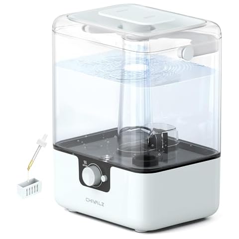 CHIVALZ Humidifiers for Bedroom, 6L Top Fill Cool Mist Humidifier for Home, Large Room, Baby Nursery, Plants Last up to 50 Hours with Essential Oil Diffuser, Nightlight, 360° Nozzle, 26dB Quiet Cover