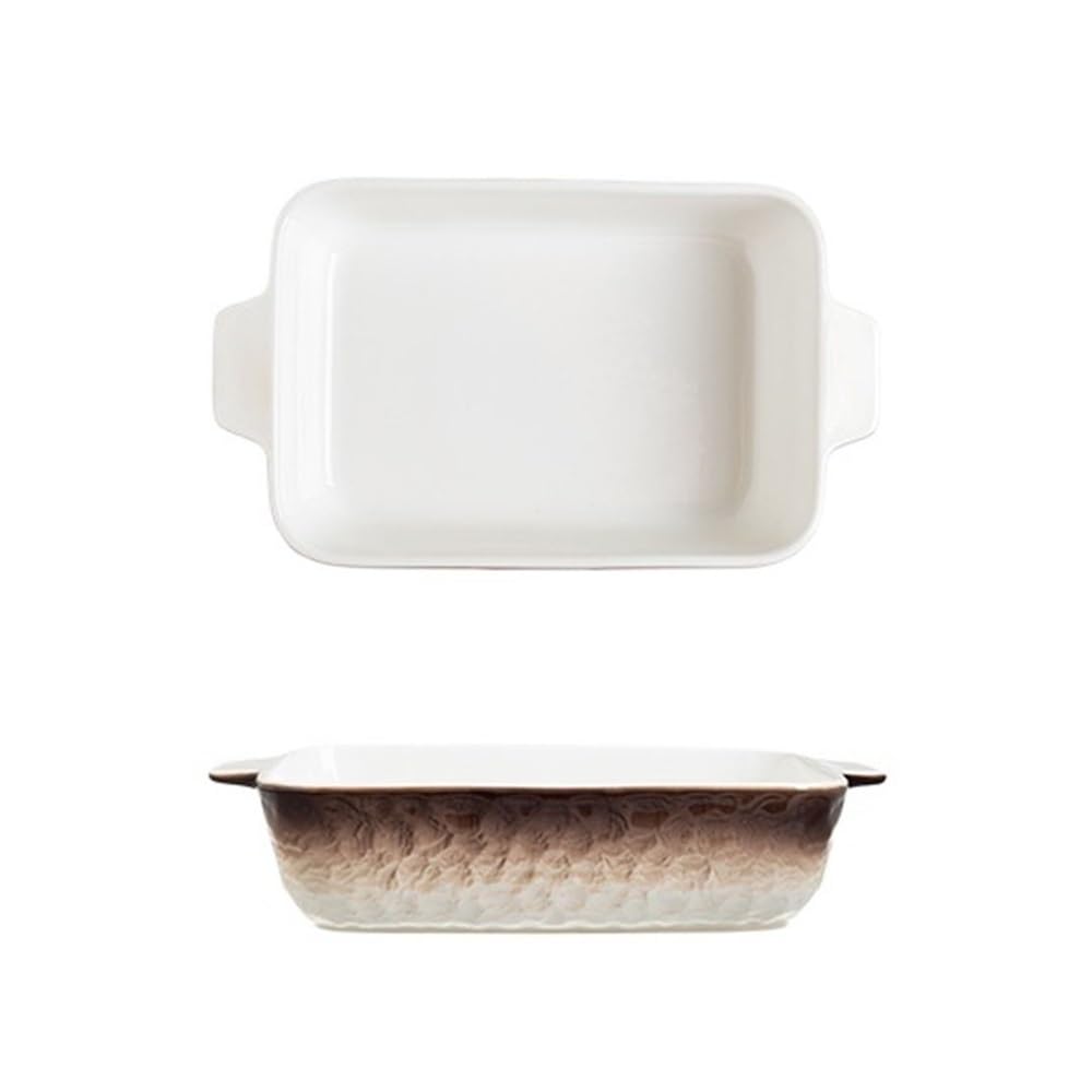 Plat à four rectangulaire en céramique marron dégradé taille S avec poignées