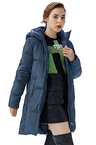 Orolay Women's Stylish Down Jacket Hooded Winter Coat Two-Way Zipper Puffer Jacket Navy Blue L #TOP3