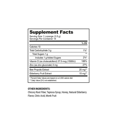 Beekeeper's Naturals Soothing Honey Elderberry Cough Drops - Immune Support With Vitamin D, Zinc And Propolis Throat Soothing Lozenges, 14 Ct #TOP4