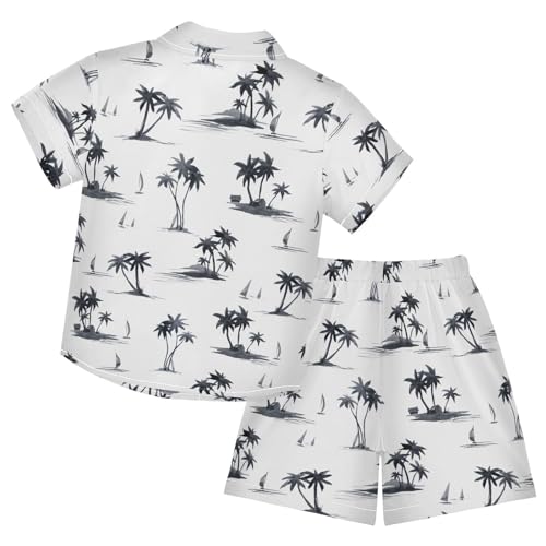 Image of Sunflower Floral Yellow Black Short Sleeve Hawaiian Button Down Shirts and Short Sets for Boys Toddler Summer Outfits