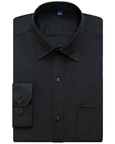 Alimens & Gentle Men's Dress Shirt Regular Fit Solid Basic Business Dress Shirt Black X-Large #TOP4