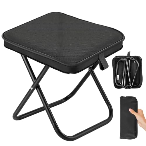 Image of GOVINDGOPAL Portable Folding Stool for Outdoor Use - Mini Camping Chair, Fishing & Sports Seat, Lightweight Travel Stool for Boiling Tea, Camping, Hiking & Outdoor Activities (Black)