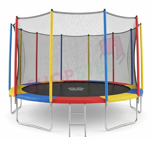 Image of Shopster Fitness Heavy GS 16 Feet Jumping Trampoline for Kids & Adults with Safety Enclosure Net, Jumper Mat (Supports Weight Capacity of 400Kgs), Indoor & Outdoor, (Dia- 16 ft), Rainbow