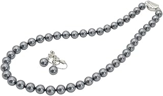 [咲屋] 貝パール ネックレス ホワイト 8mm42cm 40cm 45cm セット 高級版 イヤリング ピアス ジュエリーケース付き シリコン入り
