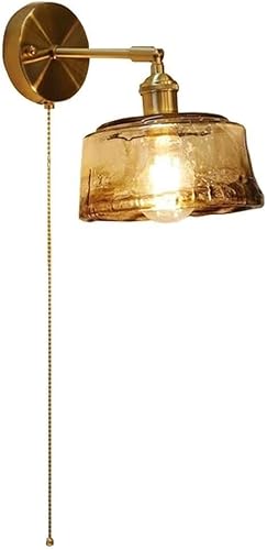 Vintage Industrial Wall Sconce Adjustable 180 Glass Shade Farmhouse Wall Light Fixture with Pull Chain Switch for Bedroom Living Room Bathroom