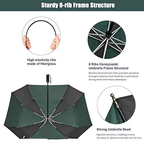 G4Free 54 Inch Large Golf Umbrella, Automatic Square 3 Folding Windproof Umbrella Compact Travel Rain Umbrellas（Black/Dark Green） #TOP3