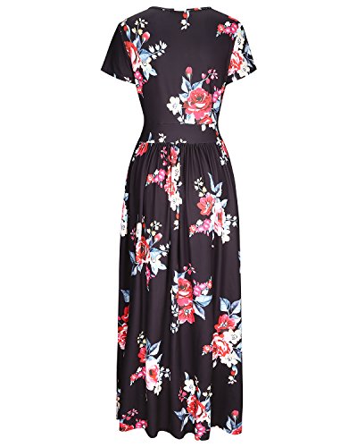 OUGES Women's V-Neck Pattern Pocket Maxi Long Dress(Floral-6,XL)