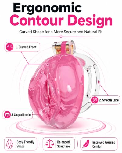 Image of Flat Chastity Cage Sissy Silicone Soft Realistic Vagina (See-Through Pink) | DINGYAN Vulva Soft TPE Material Micro Chastity Device Breathable Penis Cock Cage Invisible Anti Erection BDSM Slave Training