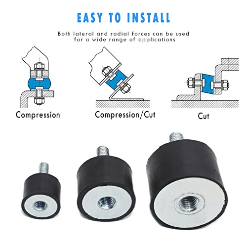 M10 Rubber Studs Shock Absorber Anti-Vibration Isolator Mounts, Rubber Cylindrical Vibration Isolation Mount For Air Compressors, Garage Motor, Diesel Engines(With Non-Slip Nuts, 4 Pack Double Stud) #TOP6