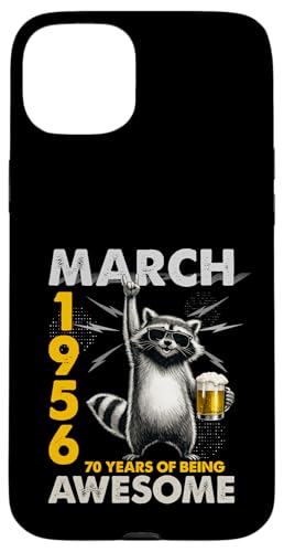 70th Birthday Raccoon Beer March 1956 Vintage 70 Years Old �X�}�z�P�[�X iPhone 15 Plus �p