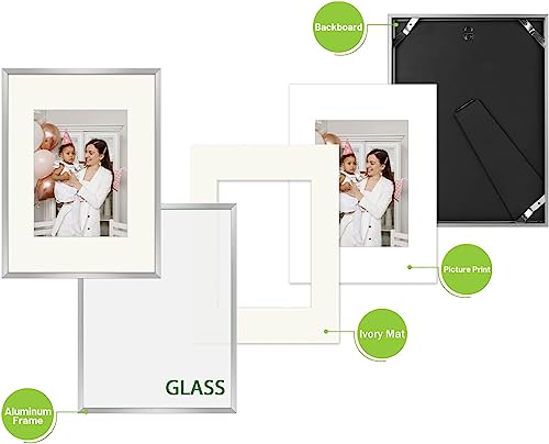 Golden State Art, 9X12 Metal Wall/Tabletop Photo Frame Collection, Silver Picture Frame With Ivory Color Mat For 6X8 Picture, Aluminum Frame With Real Glass #TOP5