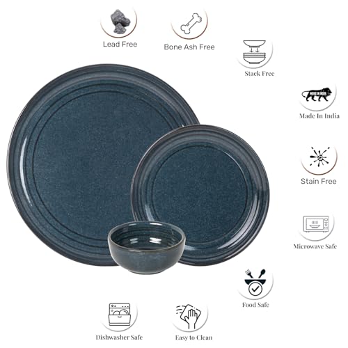 Image of Bodhi House Handcrafted Chip Resistance Porcelain Dinner Set, 12 Pieces Dish Set Serving for 4, Microwave and Dishwasher Safe, Bone-ash Free, Crockery Set for Dining and Gifting, Sapphire Blue