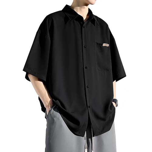 [Metakey] シャツ メンズ 半袖 夏服 メンズ 五分袖 おおきい サイズ ゆったり アイスシルク 涼感 かっこいい 通気性 快適 軽い 柔らかい ビジネス カジュアル ビッグ シルエット 無地 おしゃれ シンプル オシャレの商品画像（Amazon）