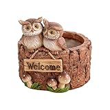 Macetas de búho: lindas macetas rústicas, construcción robusta, diseño decorativo multiusos, tamaño compacto | pequeñas para plantas, llavero, organizador bolígrafos, almacenamiento joyas, decoración