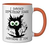 I Survived Cosmetology School Graduation 2025 Ceramic Mug, Orange/White