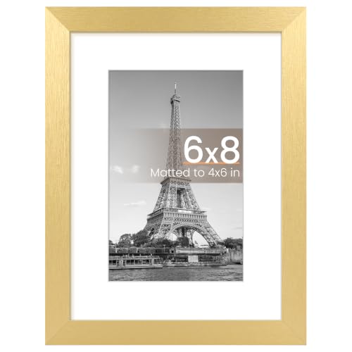 Image of upsimples 6x8 Picture Frame, Display Pictures 3.5x5.5 with Mat or 6x8 Without Mat, Wall Hanging Photo Frame, Gold, 1 Pack