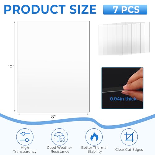 Image of TKOnline 7 PCS Plexiglass Sheets, 8 inch x 10 inch x 0.04 Clear PET Sheet Panels, Clear Acrylic Plastic Sheet for Picture Frame, Invitations, Poster Frames Plastic Board