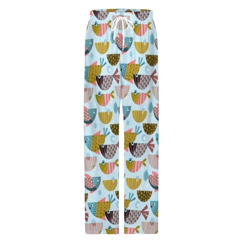 Colorful Fishes Pattern Comfy Pajama Pants Adjustable Sleepwear Beach Pants for Men4