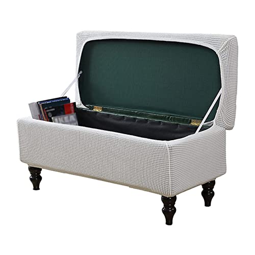 JHLD Stretch Ottoman Cover Rectangle, Ottoman Slipcovers Soft Removable Washable Footstool Protector Covers Elastic Storage Ottoman Slipcover for Cats Dogs -White-Large