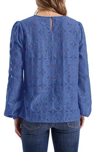 Image of OFEEFAN Blouses for Women Dressy Casual Spring Tops 2026 Summer Outfits Flower Lace Crochet Long Sleeve Shirts