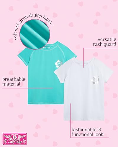 Image of Real Love Toddler Girls Rash Guard - 2 Pack Quick Dry Sun Protection Swim Shirt Girls Short Sleeve Rash Guard Kids (2T-16)
