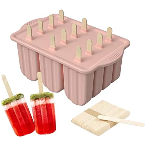 Molde para Helados y Polos, Silicona Alimentaria, 12 Rejillas con Tapa Cover