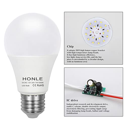 E26 E27 Led Light Bulbs 12V 24V Low Voltage 7W A19 Daylight White 6000K Standard Edison Base 60W Halogen Bulb Equivalent Dc/Ac For Rv, Off Grid Solar Panel Project Lighting, Garden Landscape Pack Of 2 #TOP4