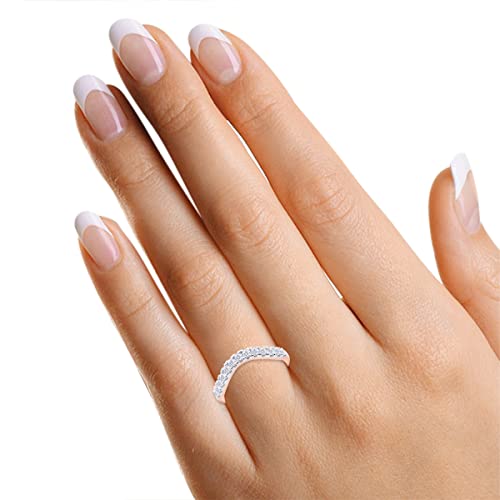 Savearth Diamonds 0.33 Ct Ghi 2Mm Moissanite Lab Created Diamond Half Eternity Curved Wedding Band In 14K Rose Gold Over Sterling Silver For Women-5.5 #TOP3