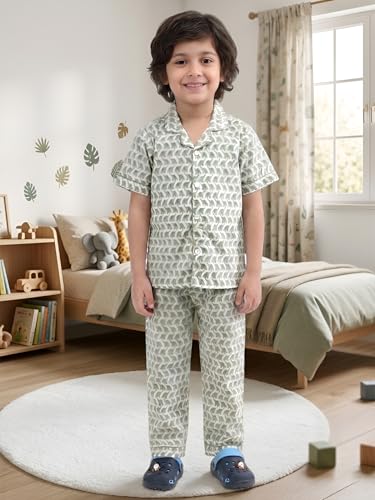 Image of POLKA TOTS 100% Pure Cotton Half Sleeve Night Suit for Kids, Girls & Boys | Cotton Pyjama Set | Unisex Night Dress for Children | Night Suit for Girls |Sleepwear for Kids | Winter Night Dress for Boys