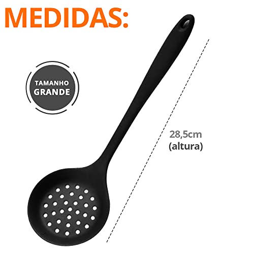 Kit Concha E Escumadeira Silicone Cores Utensílios Cozinha (Preto)