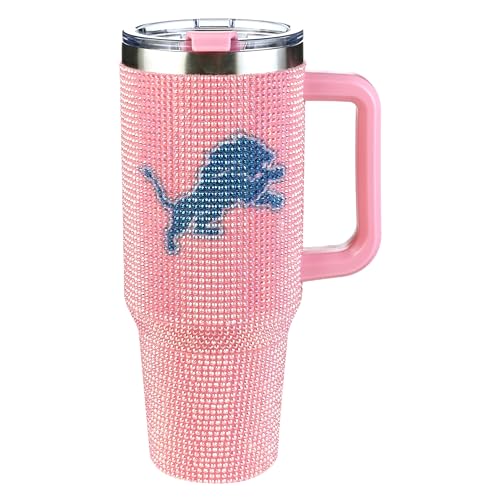 The Memory Company Officially Licensed 40oz Pink Bling Game Day Tumbler, Detroit Lions