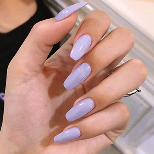 Adflyco Glossy Long Fake Nails Purple Coffin Press On Nails Acrylic Full Cover False Nails For Women And Girls (24Pcs) (Set1) #TOP1