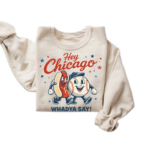 DAYLEA Chicago Baseball Hot Dog Mascot Sweatshirt Funny Vintage Style City Fan Crewneck