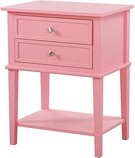 Pemberly Row Contemporary Solid Wood 2 Drawer Nightstand in Pink