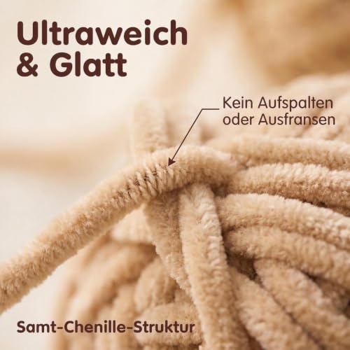 Jaciensh Flauschige Chenille Wolle zum Häkeln,3x50g weiche Häkelwolle, Chunky Amigurumi Wolle mit Häkelnadel & Stricknadeln, praktisches Chenille Garn für Anfänger, Decken, Schals, Handmade Geschenke – Bild 3