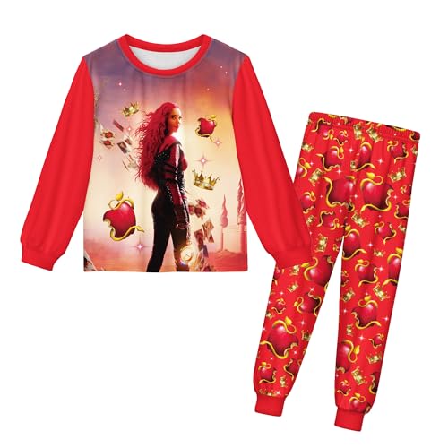 Aepotumn Girls Descendants 4 Pyjamas Long Pjs 2 Piece The Rise of Red Long Sleeve Top Pants Sleepwear Loungewear Suit for Girls