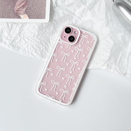 Lovmooful Compatible for iPhone 15 Case Clear Cute Bowknot Ribbon Heart with Color Edge Design with Bumper Protector for Girls Women Soft TPU Shockproof Protective Girly for iPhone 15 Case-White by Lovmooful - Used condition - Image 2