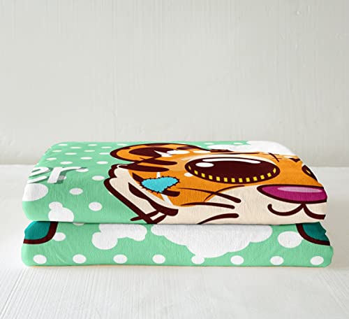 Tiger Plush Blanket Throw Little Tiger Sherpa Blanket For Kids Boys Girls Safari Animals Fleece Bed Blanket Taking A Shower Fuzzy Blanket Sofa Decor Child Bedroom Decor Queen 90"X90" Polka Dot Green #TOP1