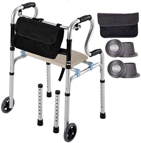 Andadores para discapacidad Andador para Ancianos Andador Plegable con Asiento y Walker Bolsa de Almacenamiento de Altura Ajustable Antideslizante Movilidad Assist Walker