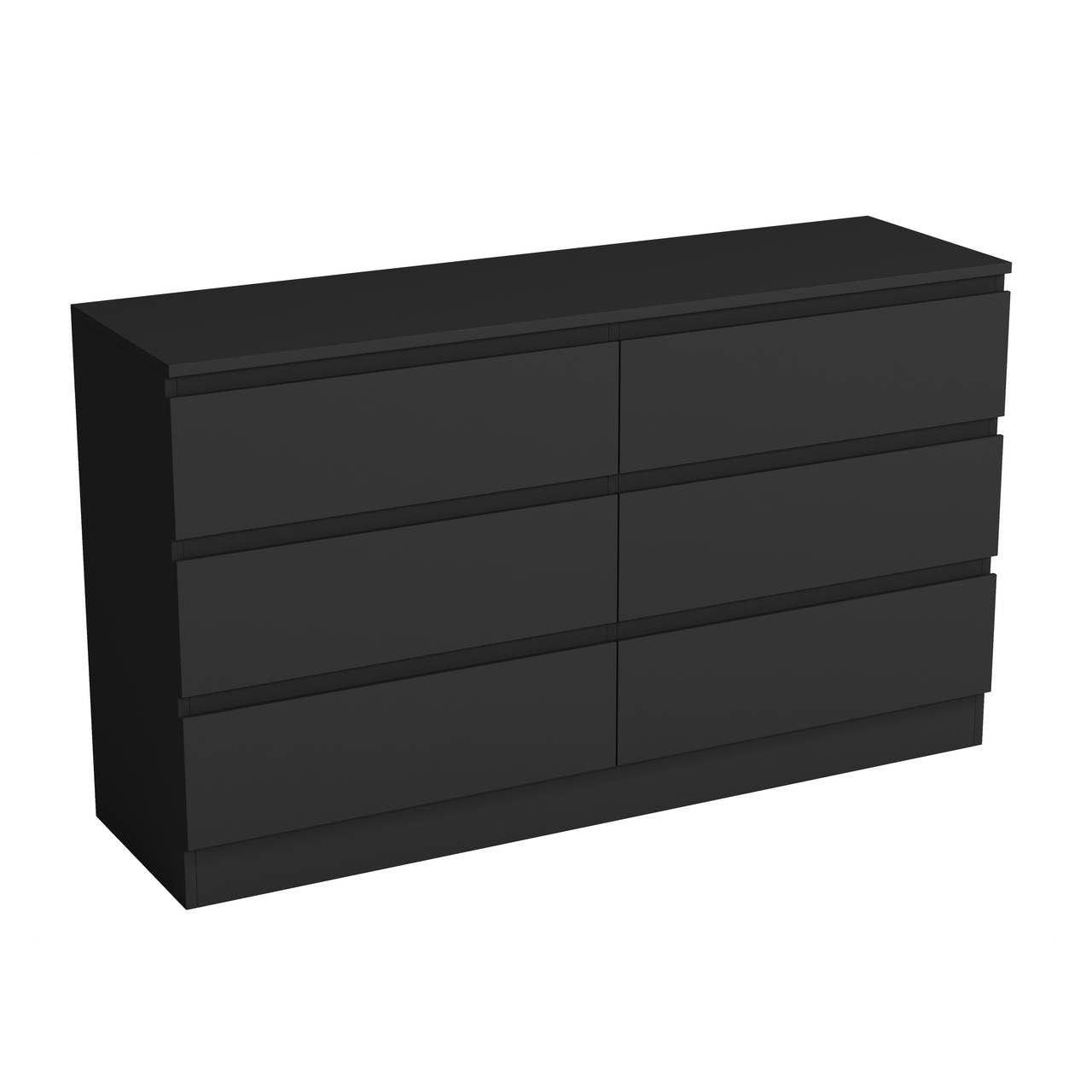 URBNLIVING 6 Drawer Chest of Drawers, Bedroom Storage Cabinet, Wooden Drawer Unit, Particle Board with Paper Veneer, Flat Pack Furniture (Black Carcass + Black Drawers) — image 1