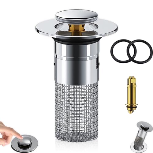 Koufeil Filtre De Drainage De Sol en Acier Inoxydable, Bouchon De Lavabo De Salle De Bain Attrape Cheveux, Filtre De Vidange D'évier Pop Up avec Panier Filtrant Amovible en Acier Inoxydable (1Pcs)