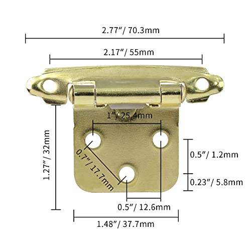 Jiozermi 15 Pair (30 Pack) Cabinet Hinges, 1/2 Inch Overlay Cabinet Door Hinges With Brass Gold Finish Decorative Self Closing Variable Overlay Flush Face Mount #TOP2