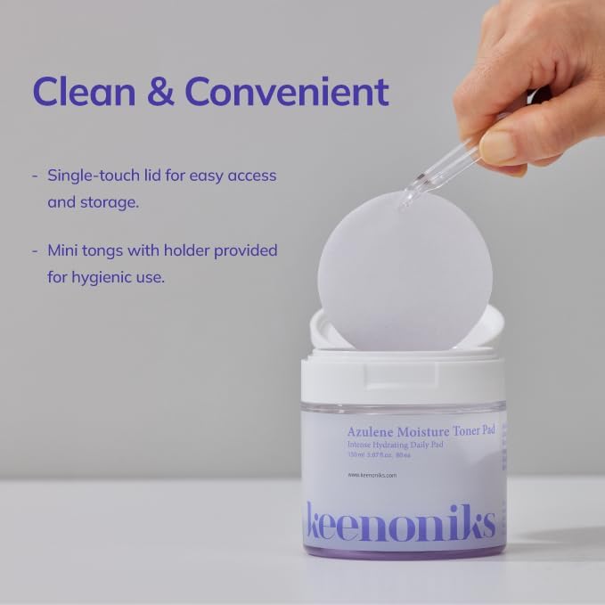 keenoniks Moisture Recovery Toner Pads for Dry, Sensitive Skin – Soothes & Hydrates with Azulene & Chamomile – Korean Skincare - 80 Pads (5.07 fl oz) - Image 6