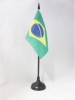 Brazil Table Flag 4'' x 6'' - Brazilian Desk Flag 15 x 10 cm - Black plastic stick and base - AZ FLAG
