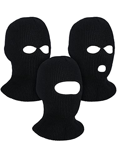 3 Pcs Knitted Full Face Ski Mask Winter Warm Full Face Cover Knitted Balaclava 3 Hole 2 Hole 1 Hole Face Mask for Adults (Black)