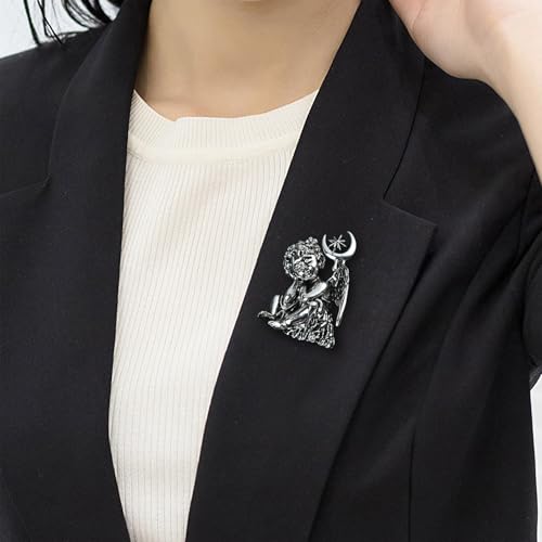 Image of Vintage Guardian Angel Jewelry Golden Crystal Flying Angel Wings Brooch Pin Wedding Bouquet Lapel Pin Jewelry for Women Bridal